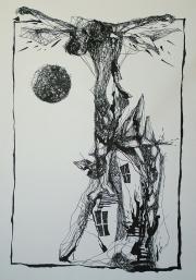 Cím nélkül, tus, papír méret: 43 x 61 cm