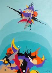 Lebegés, 1991, tempera, farost, 70 x 100 cm