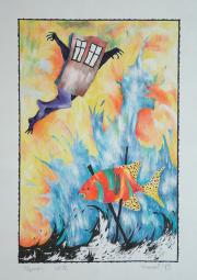 Tengeri idill, 1989, vegyes technika, papír méret: 43 x 61 cm