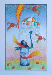 Esőben, 1990, vegyes technika, papír méret: 46 x 64 cm