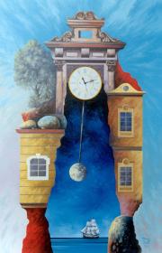 Világóra 1, 1999, olaj, farost, 42 x 65 cm