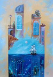 Tengertornyok, 1999, olaj, farost, 45 x 65 cm