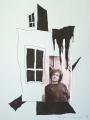 Utazás (tanulmány), 1988, fotó önarckép és tus kék papíron, 30 x 38 cm