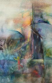 Tavaszváró, 1987, olaj, papír, 30 x 47 cm