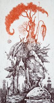 Kristályerdő háza 1, 2020, 8x15cm, nyomat 2 színnel