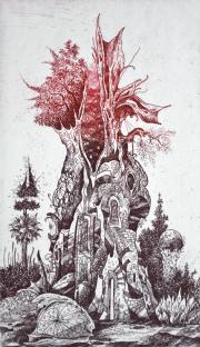 Bíborfa ház 1, 2020, 10x17 cm, 2 színnel nyomtatva