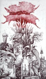 Bíborfa ház 2, 2020, 10x17 cm, 2 színnel nyomtatva