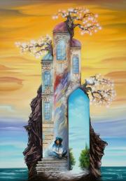 Fényfák szigete, 2002, olaj, farost, 50 x 70 cm