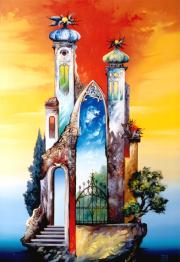 Szkheria tornyai, 2003, olaj, farost, 45 x 65 cm