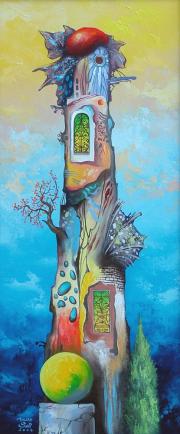 Torony (tanulmány), 2007, olaj, farost, 20 x 50 cm