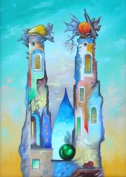 Tornyok (vázlat 2), 2007, olaj, farost, 40 x 55 cm