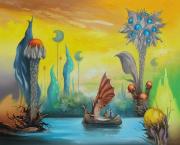 Gyöngyfák szigete (felfedezők), 2009, olaj, farost, 50 x 40 cm