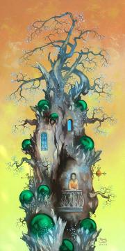 Erkélyen, 2010, olaj, farost, 30 x 60 cm