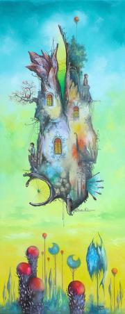 Kristályvirágok földje (utazók 1), 2012, olaj, vászon, 40 x 100 cm