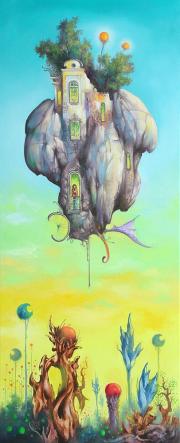 Kristályvirágok földje (utazók 3), 2012, olaj, vászon, 40 x 100 cm