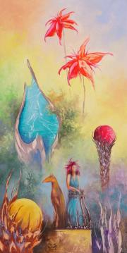 Kerti terasz, 2014, olaj, farost, 30 x 60 cm