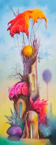 Kristályvirágház, 2015, olaj, vászon, 40x100 cm