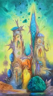 Smaragd kövek háza, 2021, olaj, vászon, 40x70 cm