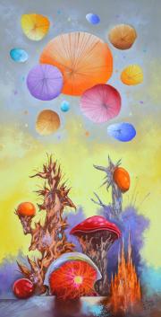 Lebegő kristályok, 2021, olaj, farost, 30x60 cm