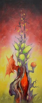 Borostyán-völgyi fa 2, 2021, olaj, vászon, 30x70 cm