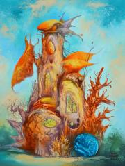 Borostyánház, 2021, olaj, farost, 30x40 cm