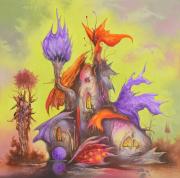 Ametiszt ház 3, 2021, olaj, vászon, 50x50 cm