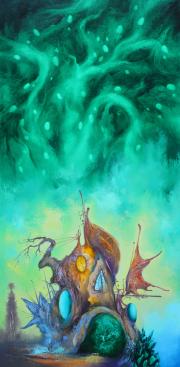 Smaragd éjszaka (A tengerész háza), 2022, olaj, vászon, 50x100 cm