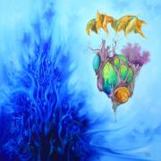 Utazás a kék korall körül, 2022, olaj, vászon, 80x80 cm