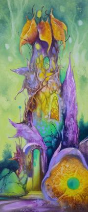 Borostyánház 10., olaj, farost, 19x44,5 cm