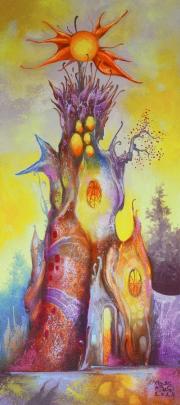 Napfa ház 1., olaj, farost, 20,5x45 cm