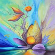 Lápi borostyánvirág, olaj, vászon, 60x60 cm