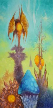 Borostyánfák 1., olaj, farost, 25x50 cm