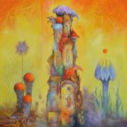 Torony és kristályfák, 2017, olaj, vászon, 70x70 cm