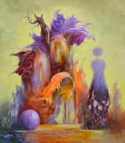 Ametiszt ház, 2017, olaj, farost, 40x45 cm