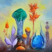 Kristályfák 2, 2018, olaj, farost, 50x50 cm