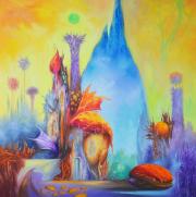 Vörös kövek völgye (átjáró), 2018, olaj, vászon, 100x100 cm