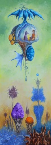 Utazók, 2019, olaj, farost, 25x70 cm