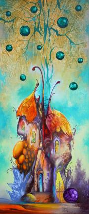 Smaragdgömbök háza, 2019, olaj, vászon, 30x70 cm