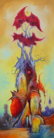 Napkőhegyi ház, 2019, olaj, vászon, 40x100 cm