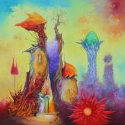 Tűzvirágok szigete 1, 2019, olaj, farost, 60x60 cm