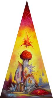 Tűzkristályok háza, 2020, olaj, vászon, 50x92 cm 