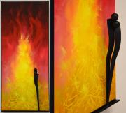 Fúzió 3. (P. Kovács Péterrel közös alkotás, szobor+festmény 30x70 cm)