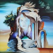 Rejtélyes kastély, 2002, olaj, farost, 50 x 50 cm